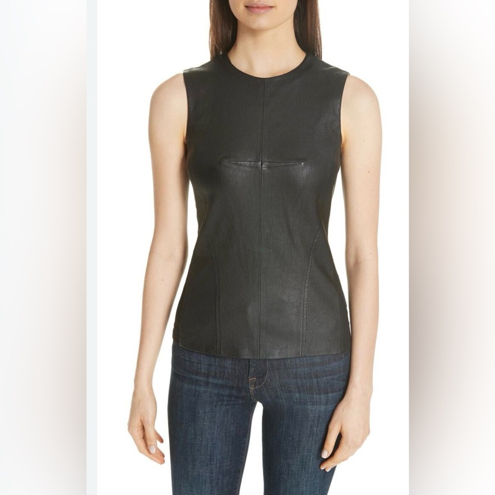 DKNY genuine lamb leather black sleeveless top. -NWT